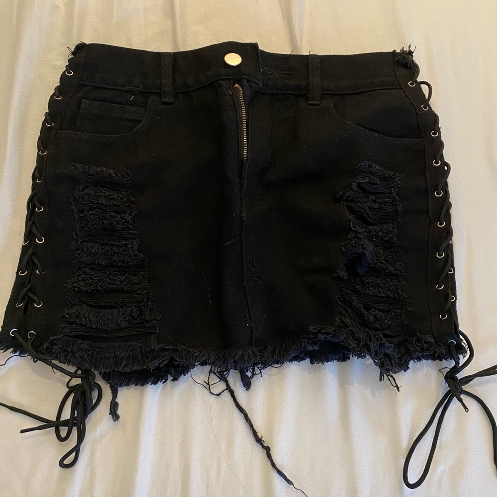 Black denim skirt